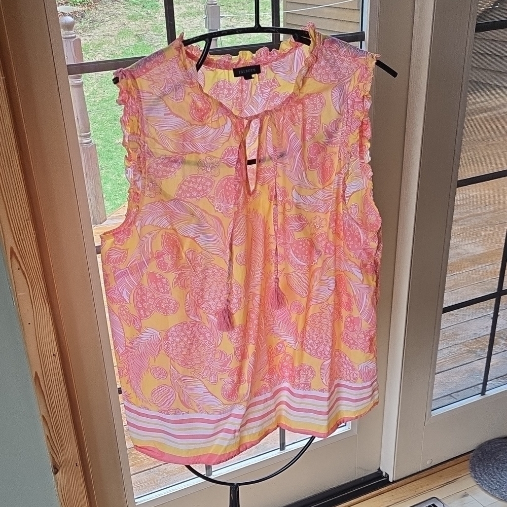 Talbots Sleeveless Ruffled Slvs & Neck Colorful Sz. XL Tunic